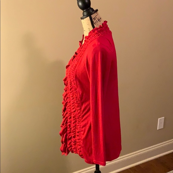 Milano Red Ruffled Front Long-Sleeved Top NWT - Picture 4 of 8